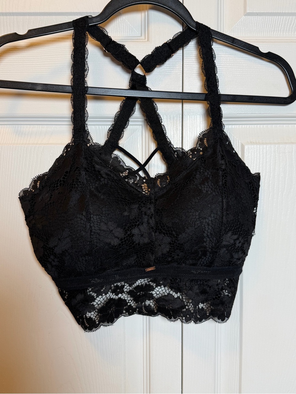 JadyK Black Lace Racerback Bralette L/XL Stretch Floral Lace NWOT